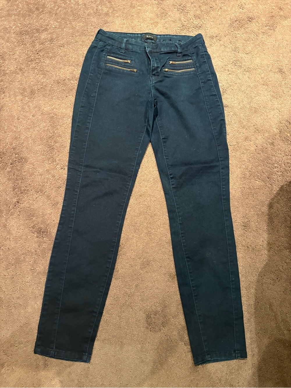 Navy High-Rise Skinny Jeans with Zip Pocket Detail